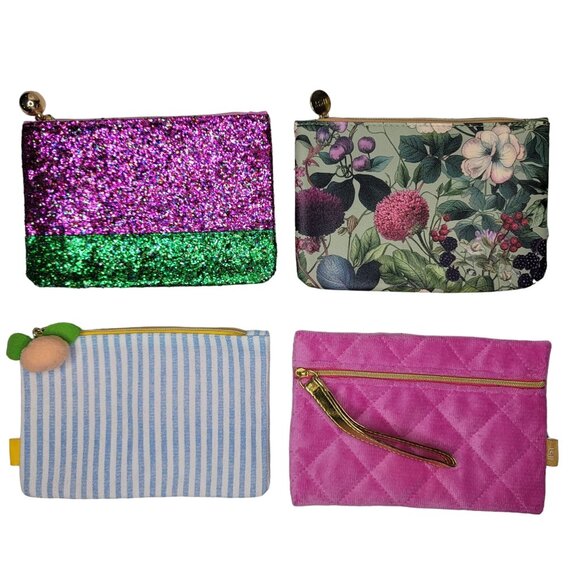 ipsy Handbags - ipsy cosmetic makeup bag lot of 4 NEW glitter, floral, pink, peach no makeup